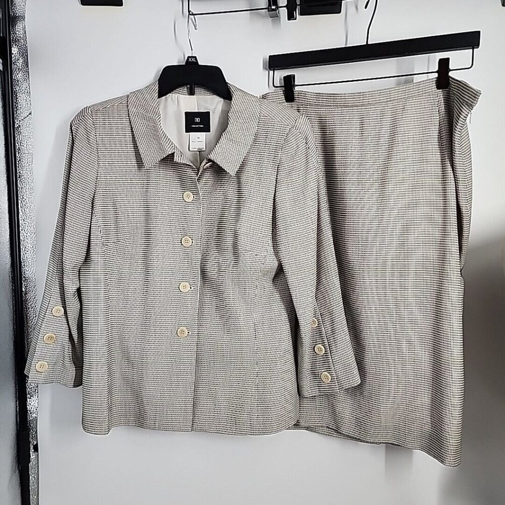 DD Collection 2 Piece Suit Skirt Jacket Size 10/12 Large Womens Lined Wool Italy
